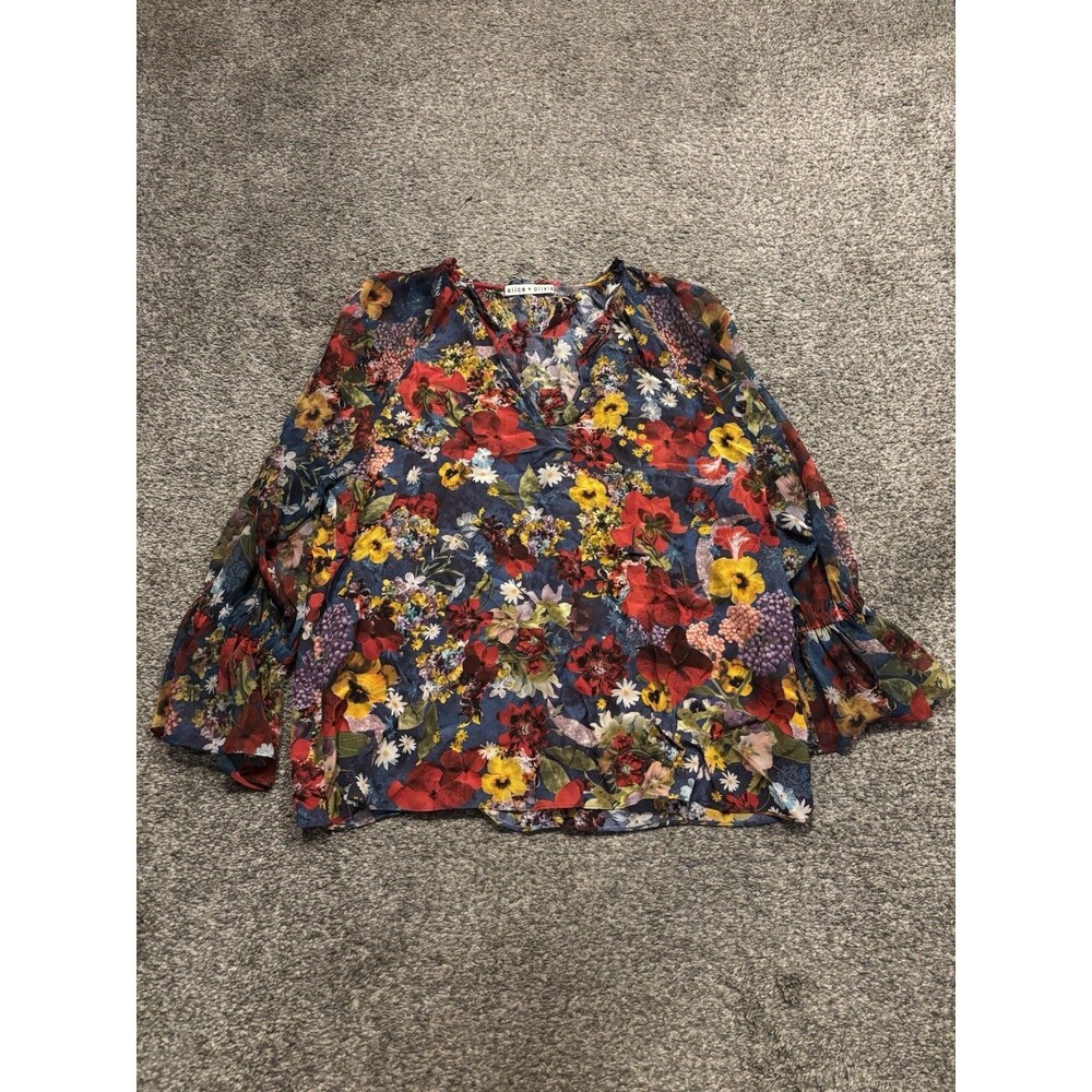 Alice + Olivia Josephine Longlseeve Ruffle Floral Blouse Top Size M